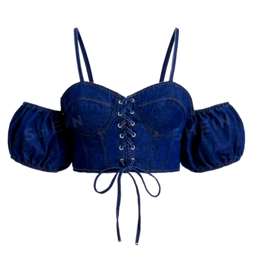 NWT Denim Jean tie up crop top